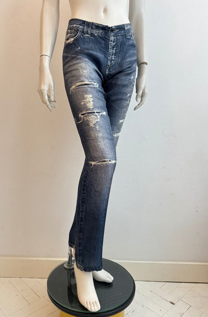 Dondup l oeil print, maat 42 broek van zijde, Ophalen of Verzenden, Zo goed als nieuw, Maat 42/44 (L), Lang