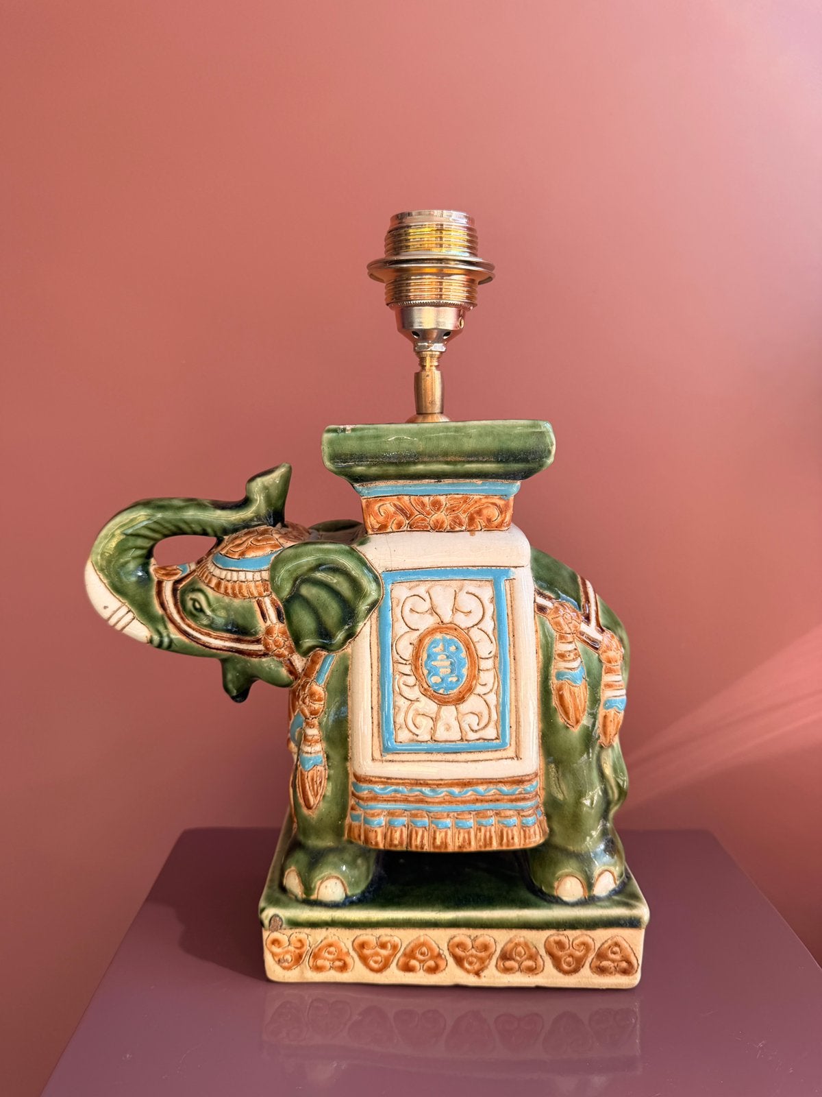 Groene vintage Chinese olifanten-lampenvoet, Huis en Inrichting, Lampen | Tafellampen, Keramiek, Nieuw, Sfeerlamp, Vintage