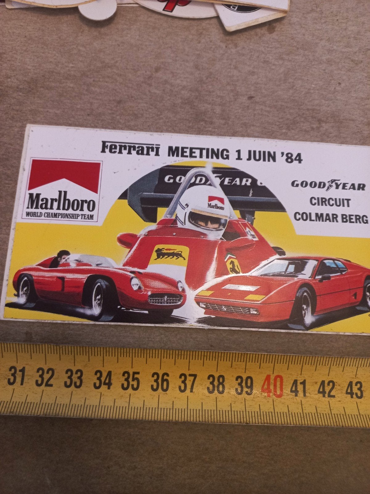 Vintage Ferrari Meeting 1984 Marlboro Goodyear sticker, Ophalen of Verzenden, Gebruikt