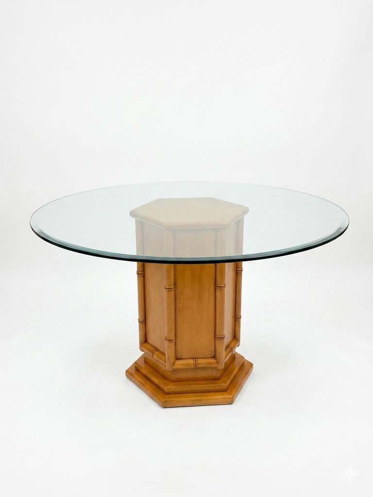 Vintage eettafel faux bamboo / bamboe / rond / glas, Ophalen of Verzenden