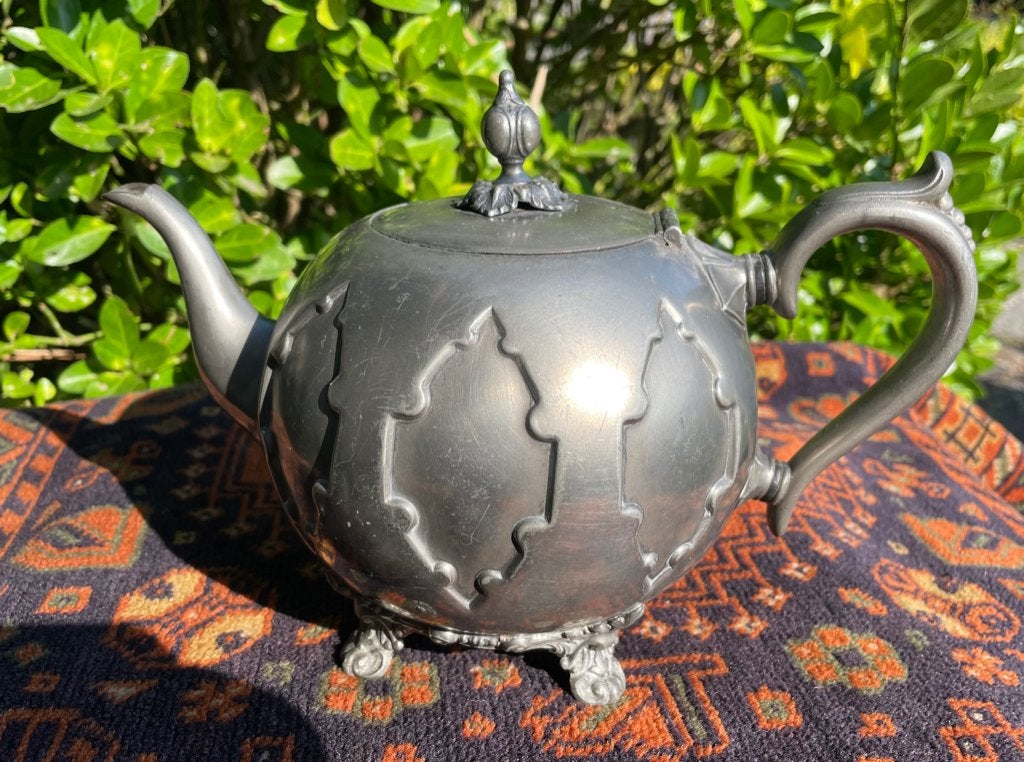 antiek en apart model Engelse tinnen theepot., Antiek en Kunst, Antiek | Tin, Ophalen of Verzenden