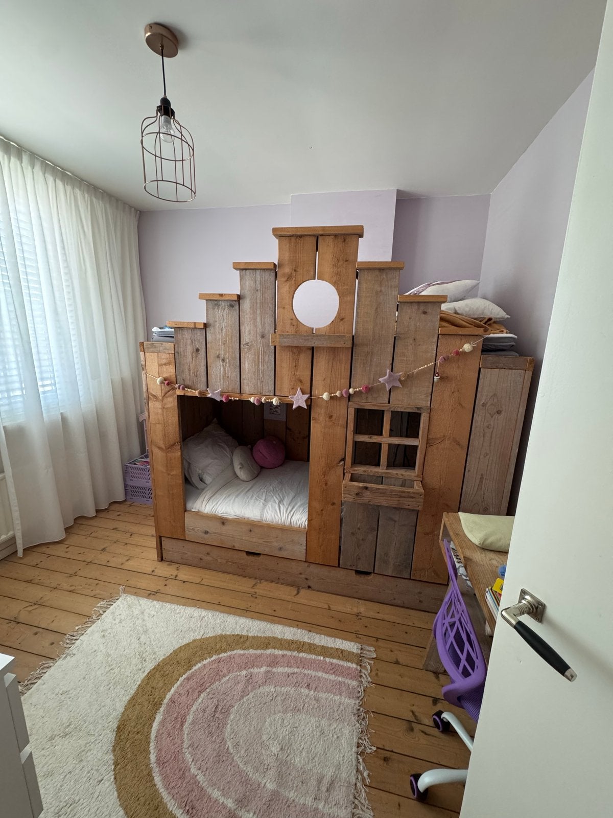 Uniek steigerhout stapelbed/hoogslaper, Ophalen, Gebruikt, 90 cm, Tweepersoons