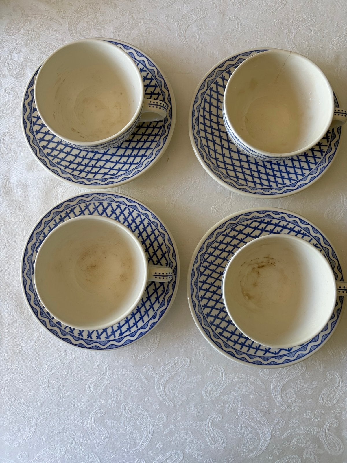 Gien Auréie bleu set van 4 kop en schotels, Gebruikt, Verzenden, Overige stijlen, Kop(pen) en/of Schotel(s)