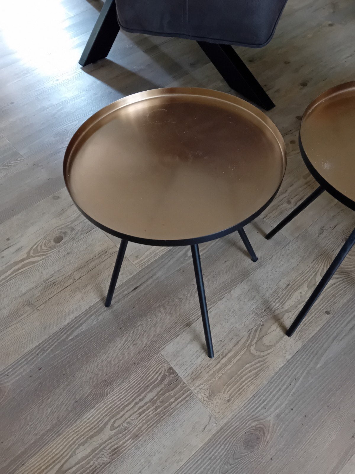 Set van 2 Bijzettafels - Goud & Zwart, H48cm D40cm, Huis en Inrichting, Tafels | Bijzettafels, 45 tot 60 cm, Gebruikt, Metaal of Aluminium