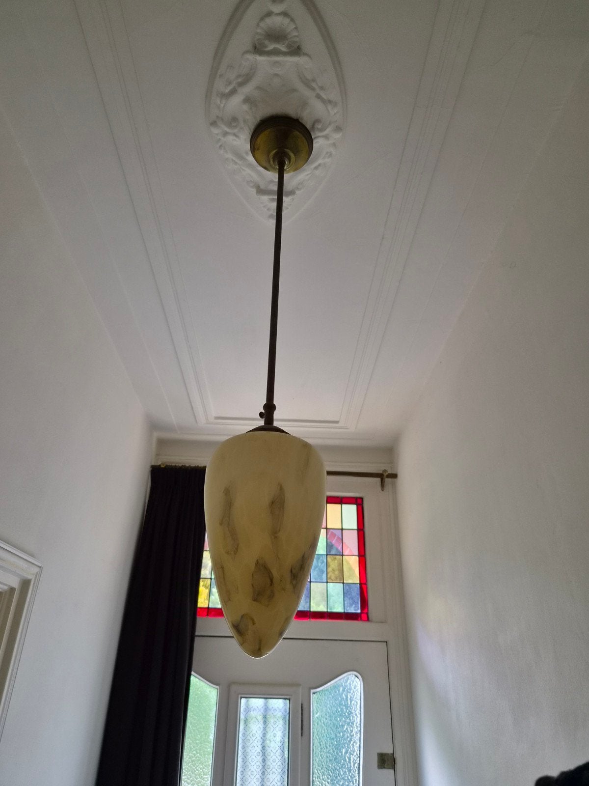 Art Deco Hanglamp met Gemarmerd Glas, Antiek en Kunst, Ophalen