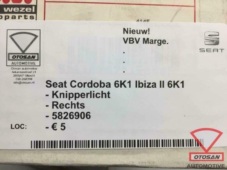 seat ibiza cordoba 6k knipperlicht nieuw! rechts voor 582690, Autovia A-2, Km 585 585
08760  Martorell, ES, Nieuw, Ophalen of Verzenden
