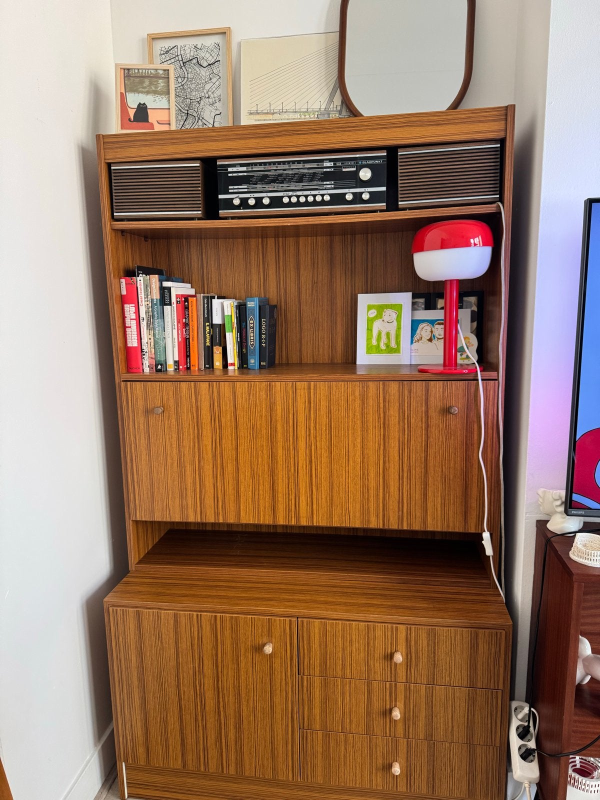 Vintage Highboard Jaren '70 inclusief stereo, Ophalen, 100 tot 150 cm, Zo goed als nieuw, Met lade(s)