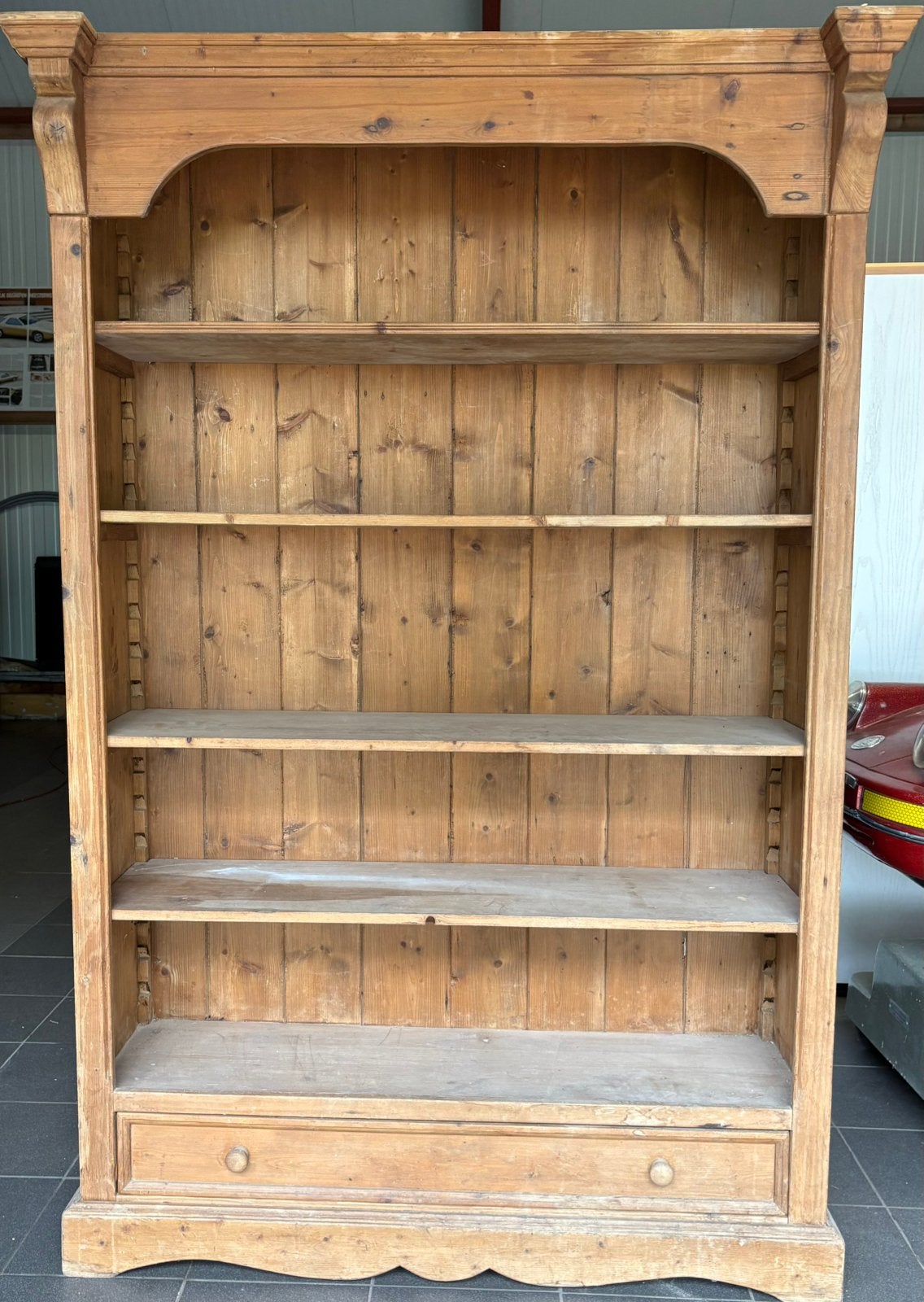 Vintage grenen boekenkast met lade, Huis en Inrichting, Gebruikt, 100 tot 150 cm, Landelijk, vintage, Ophalen of Verzenden