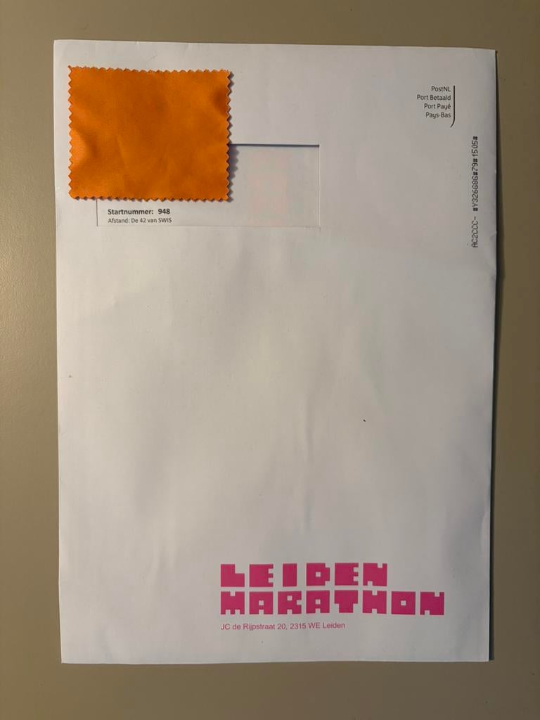 Leiden Marathon Start Number, Ophalen of Verzenden, Zo goed als nieuw, Overige typen, Overige merken