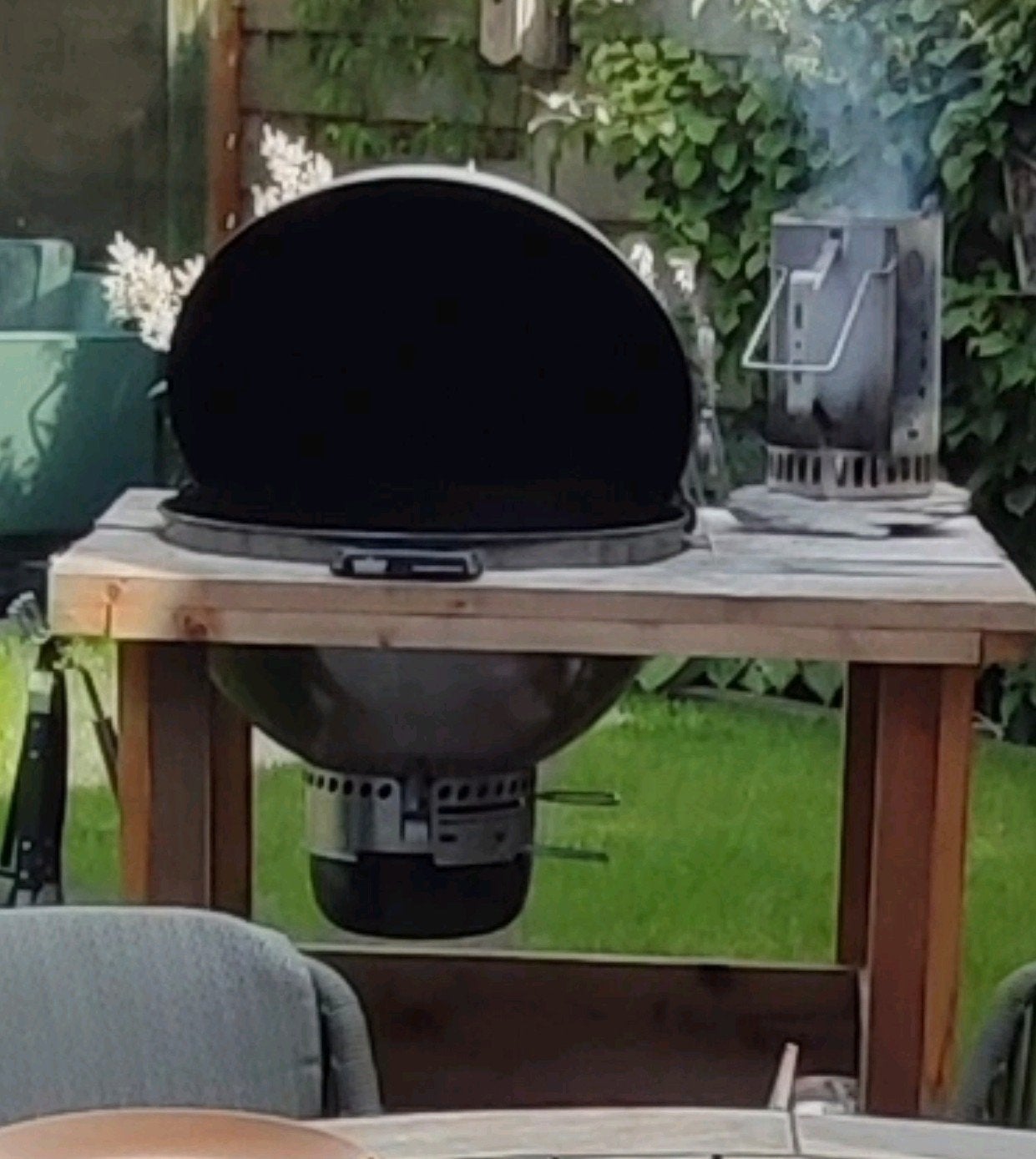 Steigerhouten bbq-tafel voor Weber master touch 57 cm, Tuin en Terras, Ophalen, Gebruikt, Rechthoekig, Hout