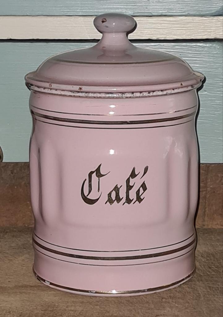Brocante roze Franse emaille voorraadpot Cafe, Ophalen of Verzenden