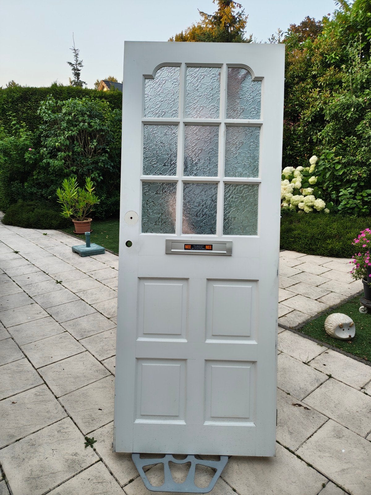 Hardhouten buitendeur met gewerkt enkel glas 82,5x209,5 cm, Ophalen, Gebruikt, 200 tot 215 cm, Glas