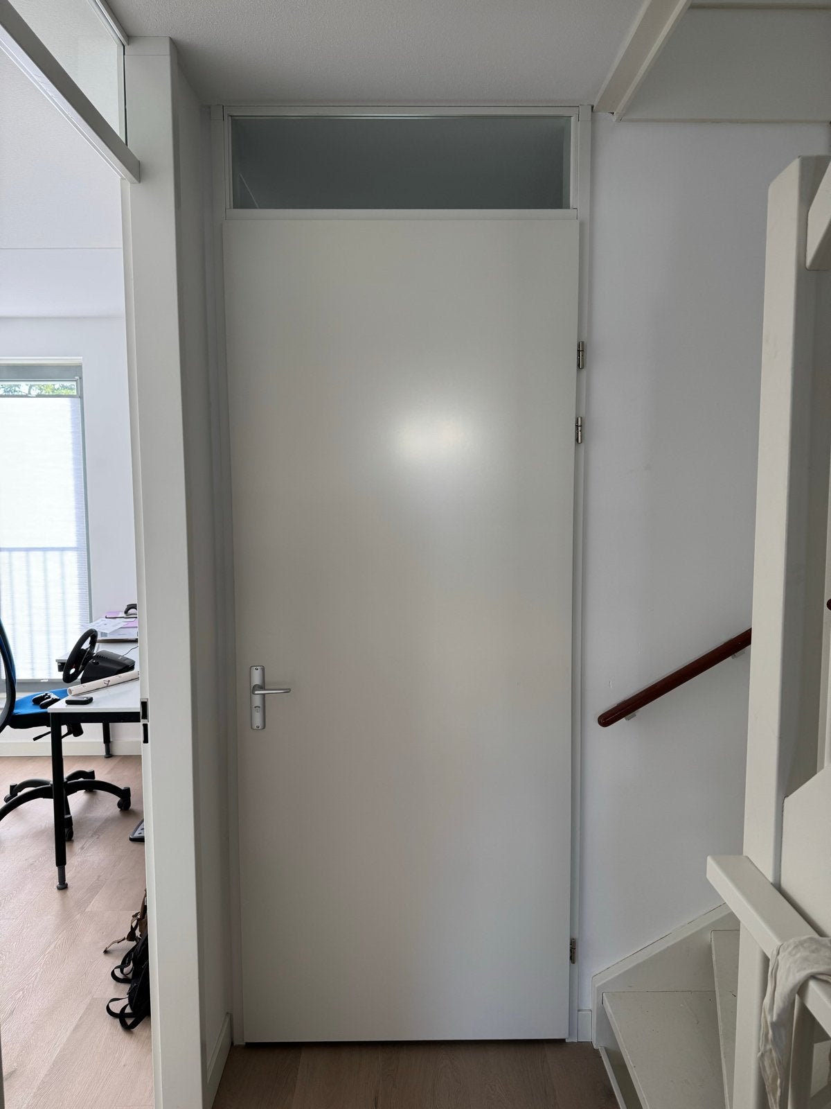 Witte binnendeur met bovenlicht en kozijn, Ophalen, Gebruikt, 80 tot 100 cm, 215 cm of meer