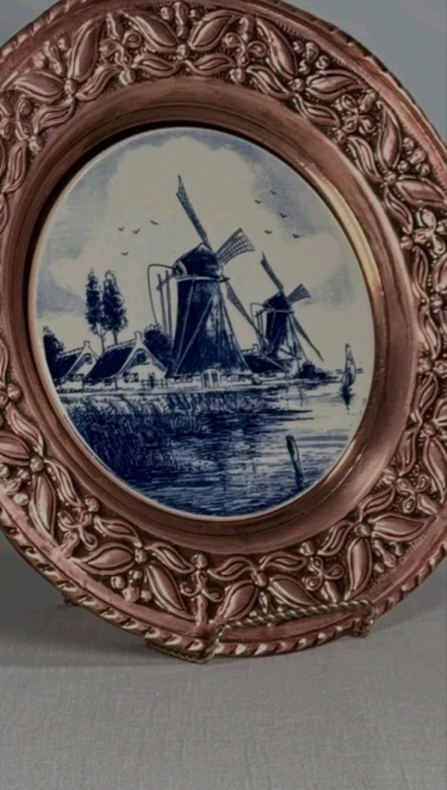 Vintage Delft Koperen Wandplaat - Hollandse Molen Kunst, Ophalen of Verzenden