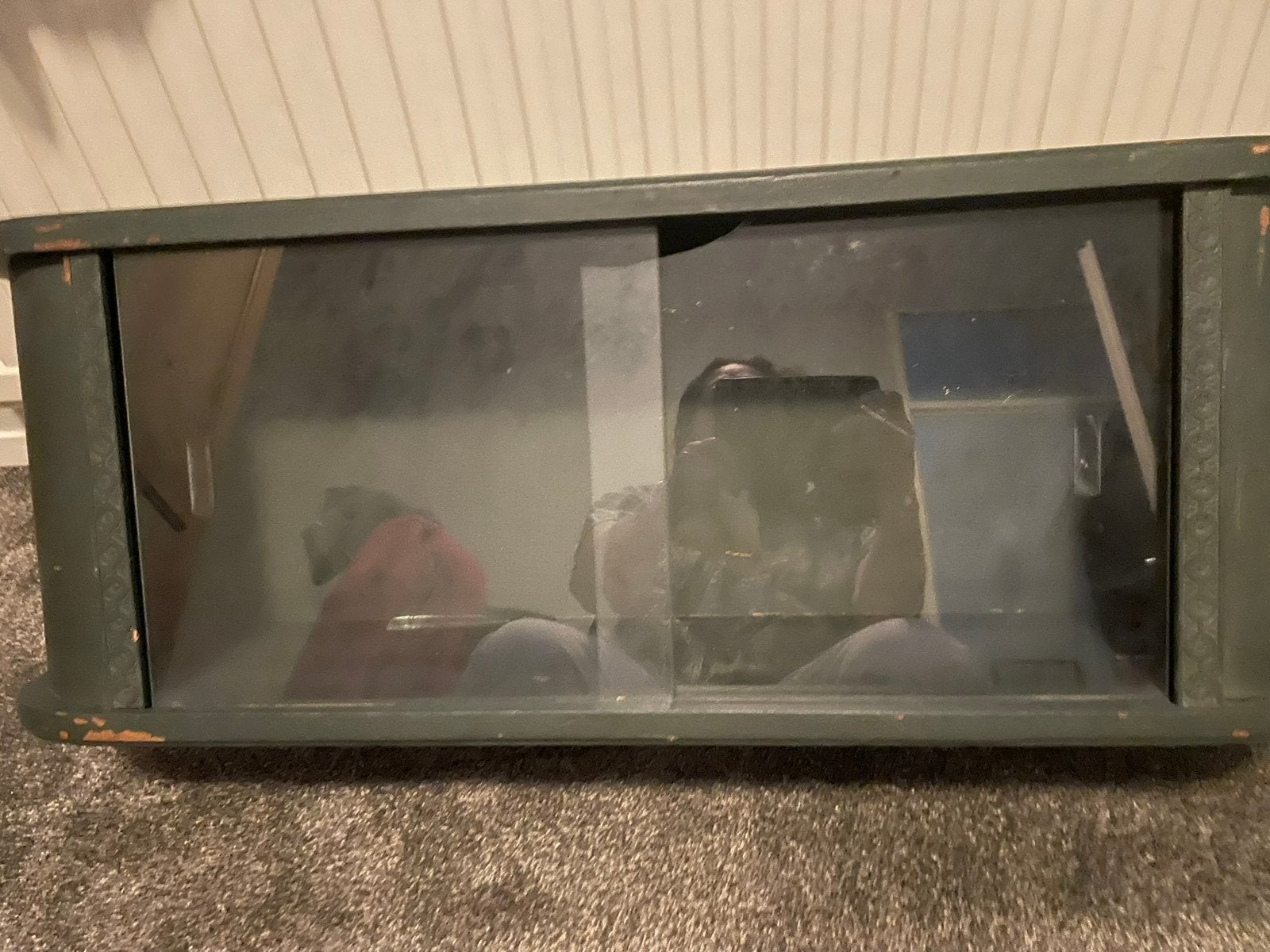 Antiek Wandkastje vitrinekastje met schuifdeurtjes, Huis en Inrichting, Ophalen, 25 tot 50 cm, 50 tot 100 cm, Minder dan 100 cm