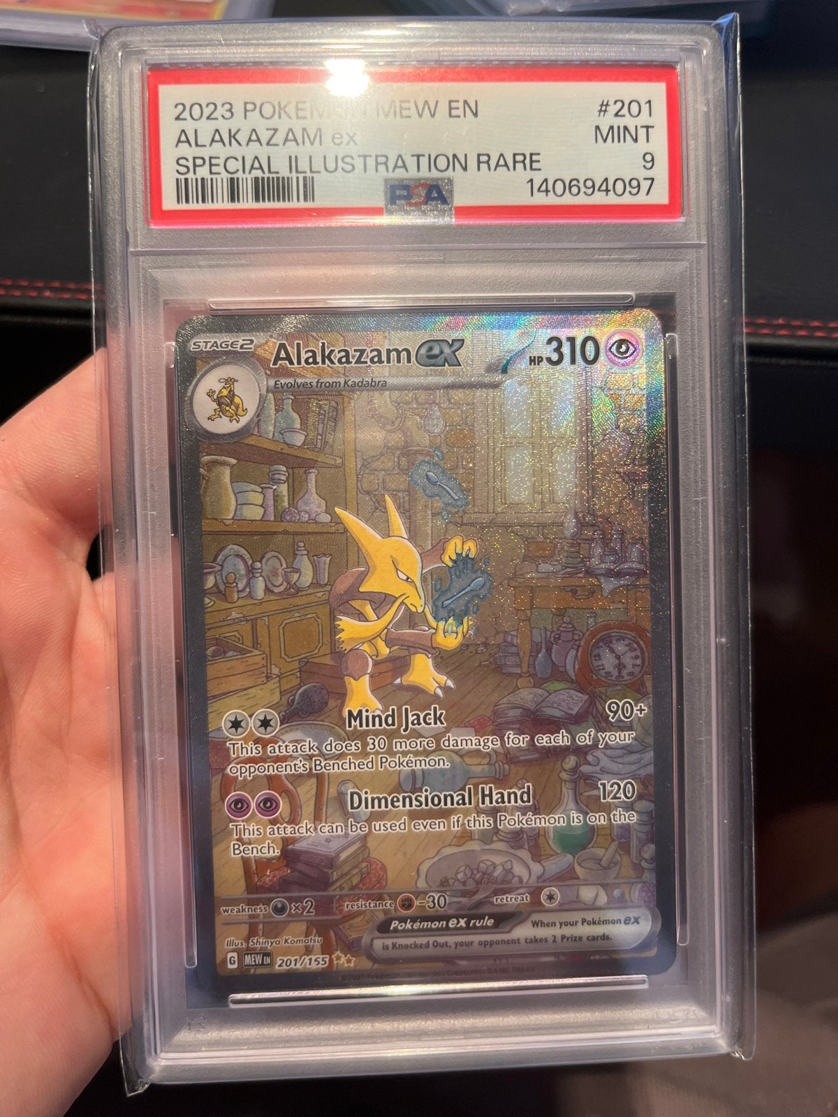 Alakazam ex Special Illustration Rare PSA 9 Mew en 2023, Ophalen of Verzenden, Zo goed als nieuw, Losse kaart