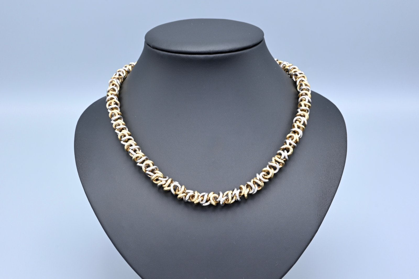 14 kt. bicolour gouden collier, Ophalen of Verzenden, Zo goed als nieuw, Goud