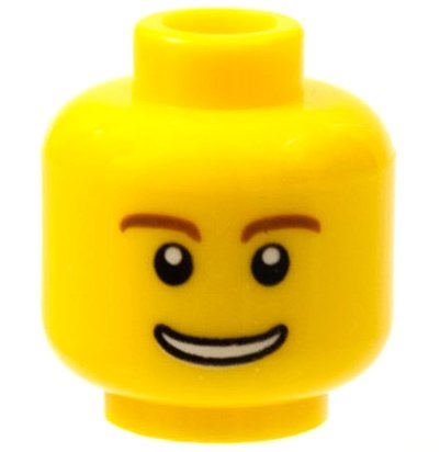 Lego Minifiguur Hoofd - Roodbruine Wenkbrauwen, Glimlach, Gebruikt, Overige thema's, Lego, Ophalen of Verzenden