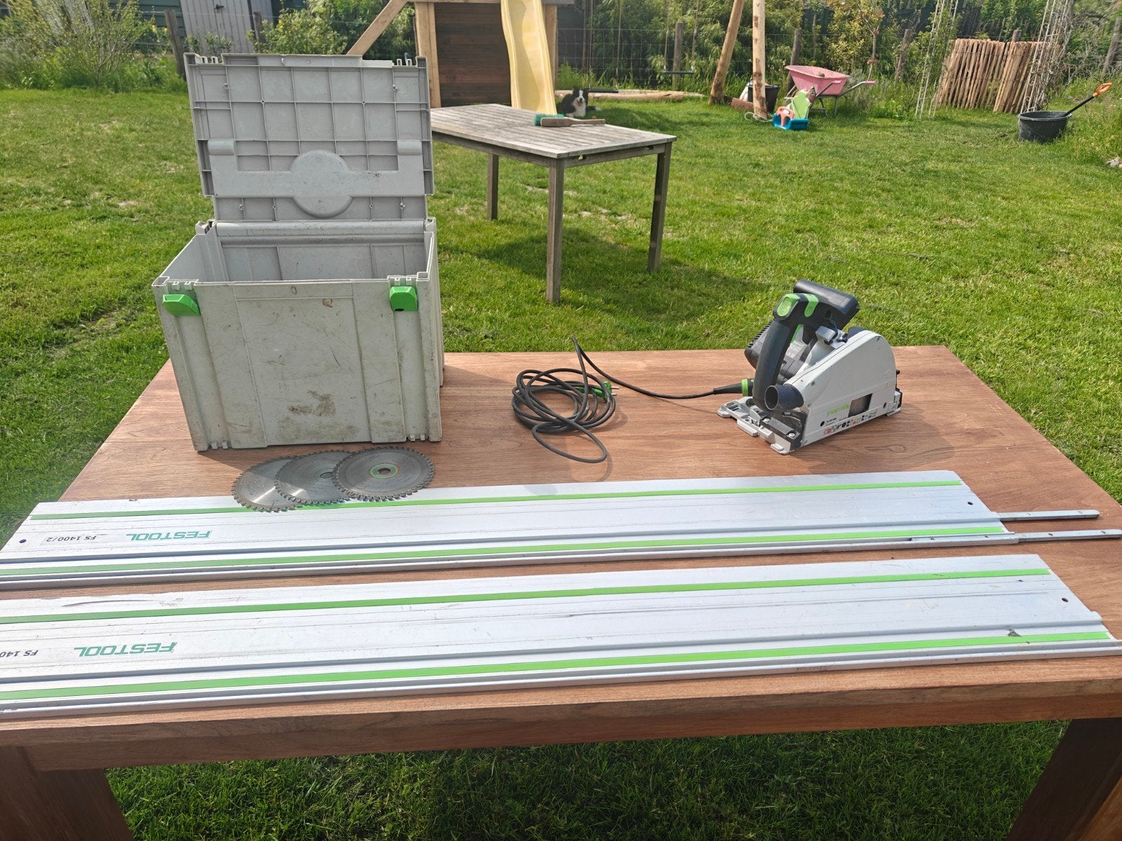 Festool TS 55 REBQ invalzaag met geleiderails en zaagbladen, Ophalen, Gebruikt, Invalzaag, 30 tot 70 mm