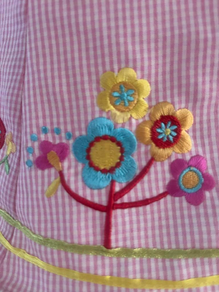 Roze geruite lampenkap met bloemen borduursel, Ophalen of Verzenden, Gebruikt, Overige vormen, 25 tot 50 cm
