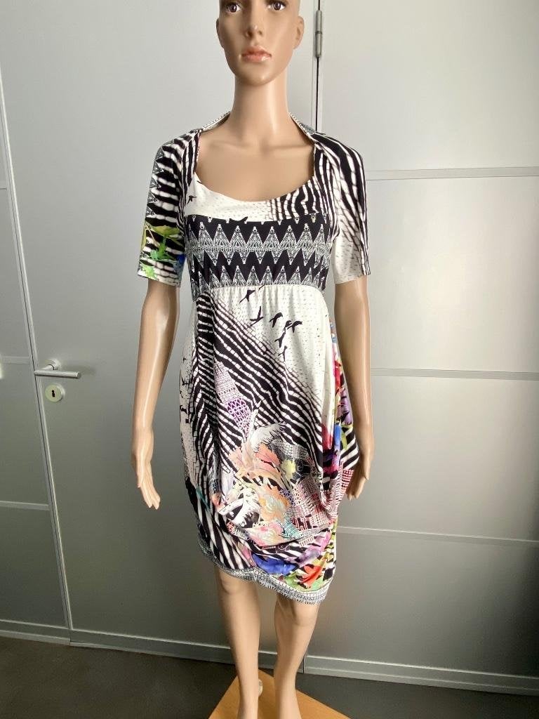 J405 Save the Queen maat S/M=36/38 set: jurk+vest wit/zwart, Wit, Zo goed als nieuw, Knielengte, Maat 36 (S)