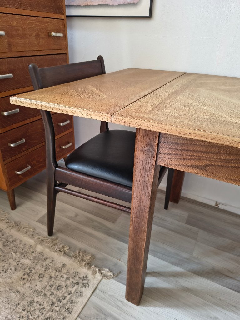 Vintage Uitschuifbare tafel | massief eikenhout (108-172cm), 50 tot 100 cm, Zo goed als nieuw, Vijf personen of meer, Onbekend