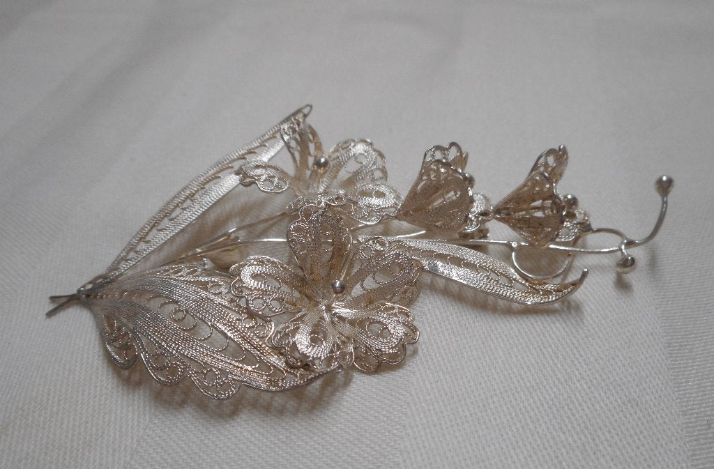 Prachtige grote zilveren filigrain broche nr.293, Verzenden, Zo goed als nieuw, Zilver, Zilver