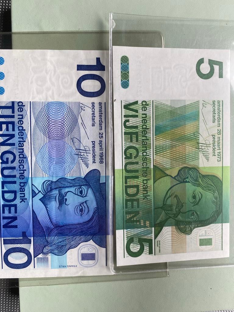 Set van 5 en 10 Gulden biljetten, 1973 en 1968, Verzenden, 5 gulden, Setje