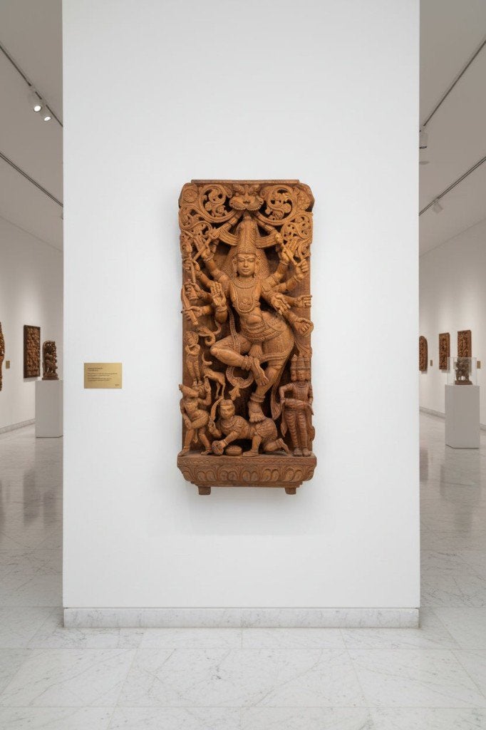 Shiva Nataraja – Indiaas houten tempelreliëf – 107 cm