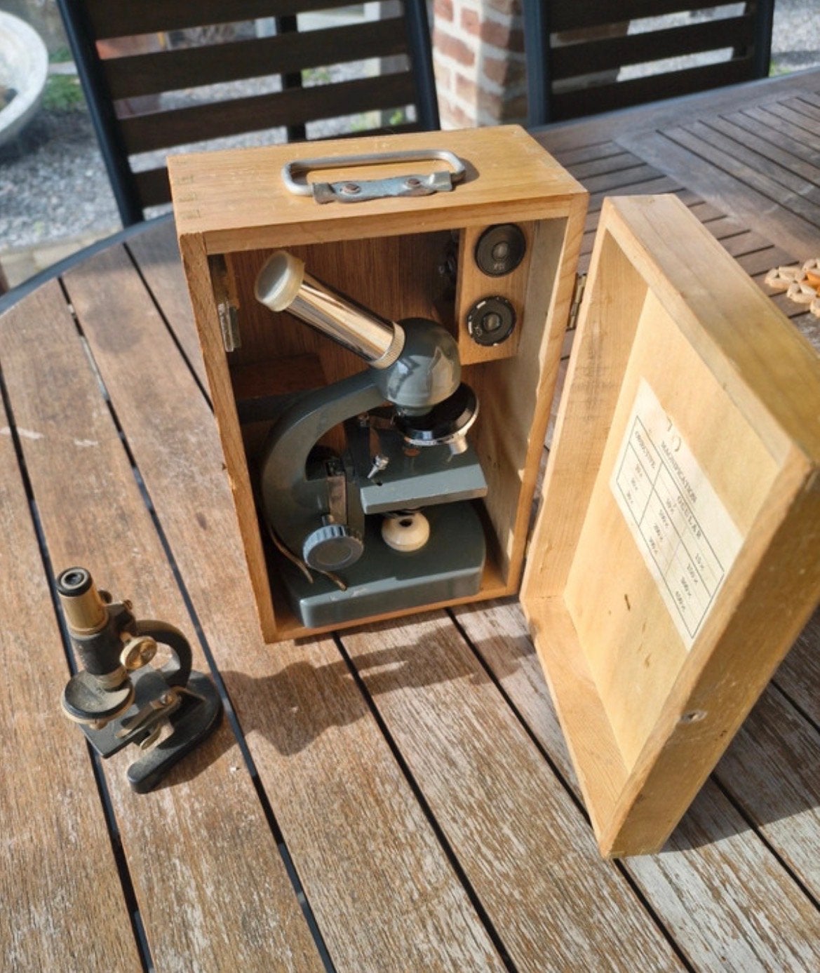 Unieke Vintage Duo-Microscoop Set in Houten Kist (Jaren '60), Verzenden, Gebruikt, Minder dan 400x, Biologische microscoop