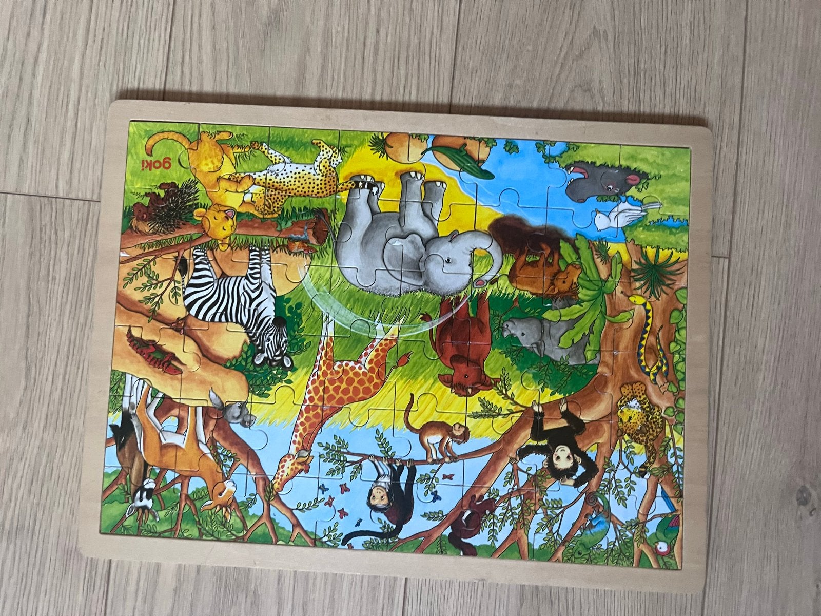 Goki houten puzzel met jungledieren, Ophalen, 2 tot 4 jaar, Gebruikt, 10 tot 50 stukjes