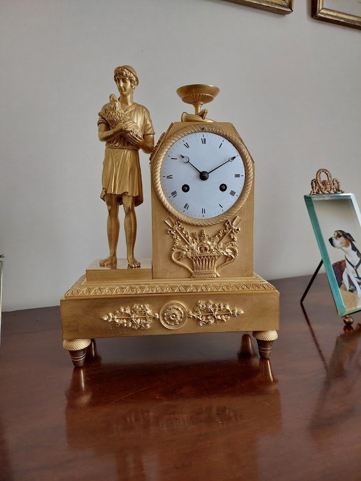 Kleine(re) Franse verguld bronzen empire pendule, Antiek en Kunst, Antiek | Klokken, Ophalen