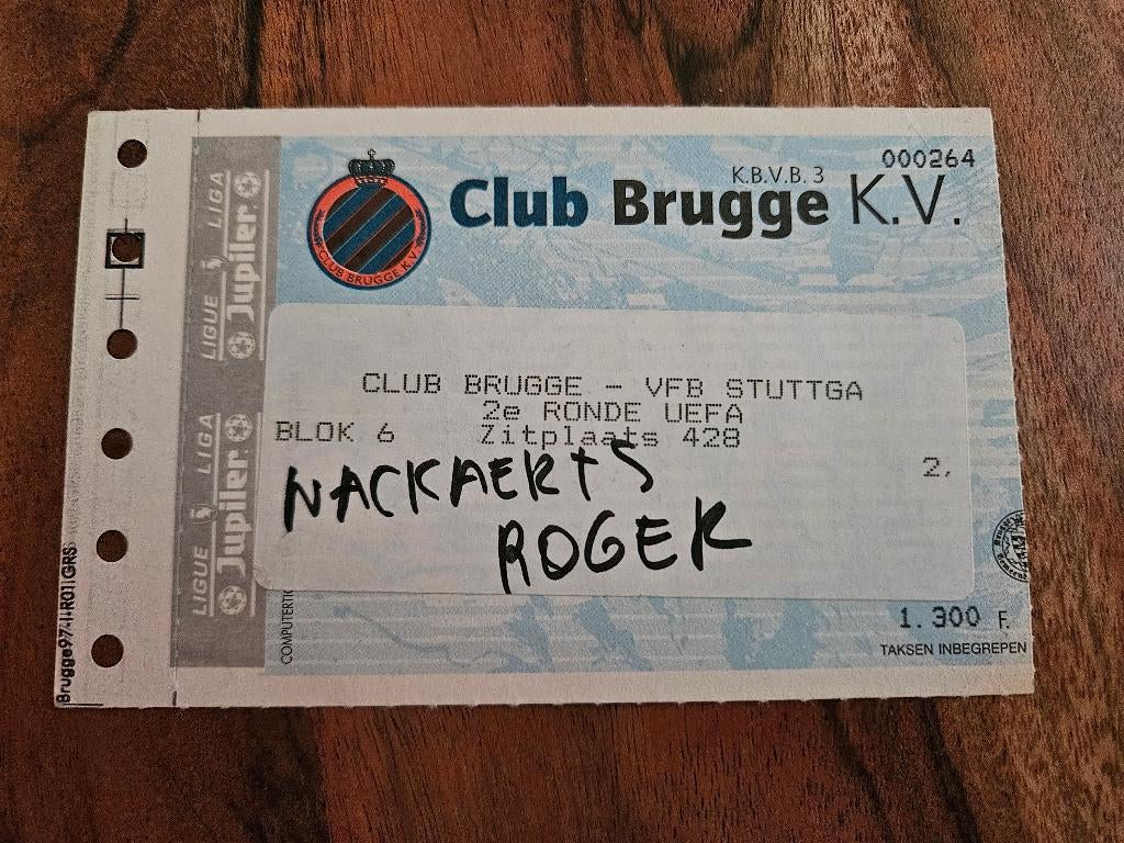 ⚽ Ticket Uefa-Cup Club Brugge - VFB Stuttgart ⚽, Ophalen of Verzenden, Buitenlandse clubs, Overige typen