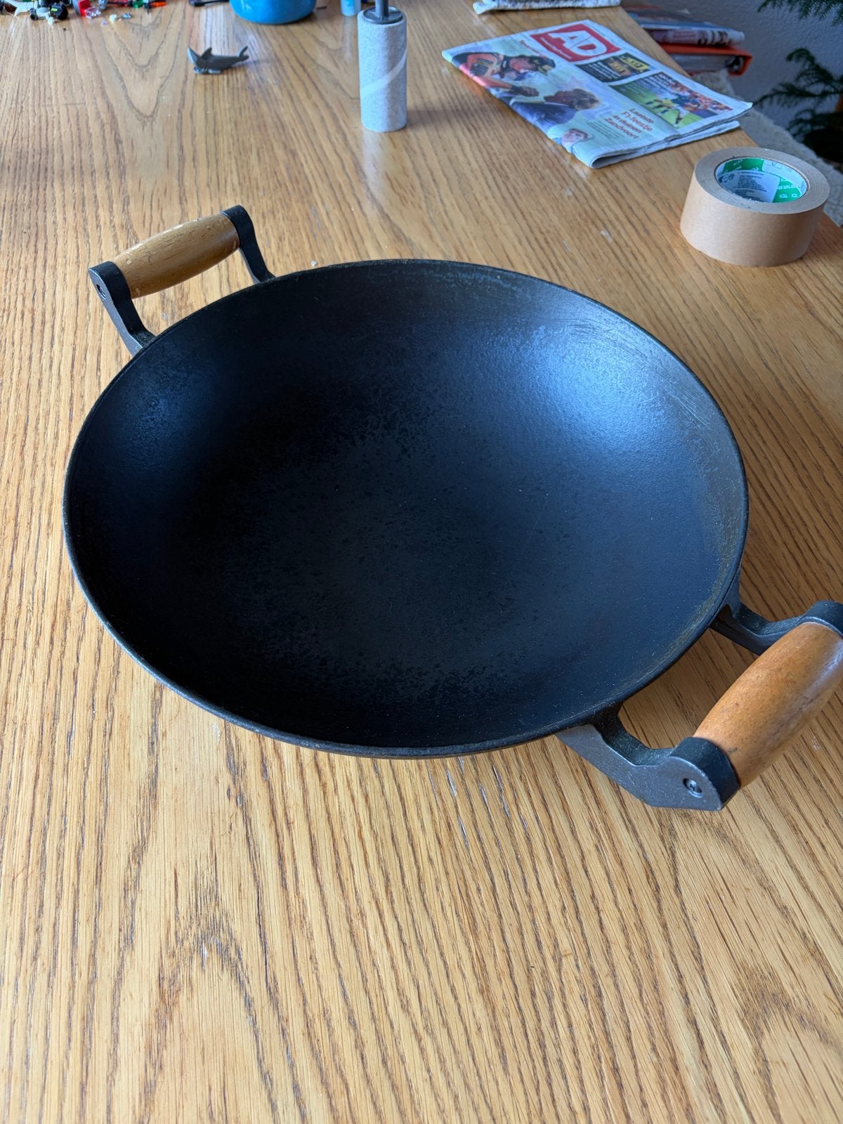 Gietijzeren wadjan met houten handvatten, Ophalen of Verzenden, Zwart, Metaal, Overige typen