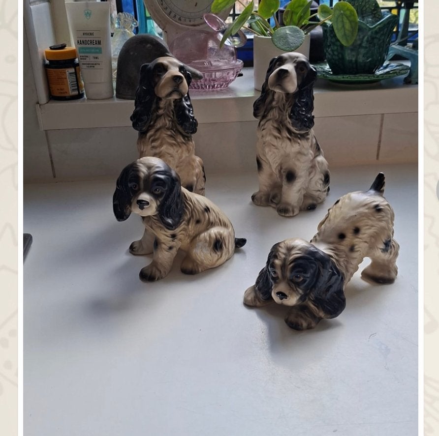 Set van 4 Vintage Cocker Spaniel Beeldjes - Honden Decoratie, Ophalen of Verzenden, Zo goed als nieuw, Hond of Kat, Beeldje of Figuurtje