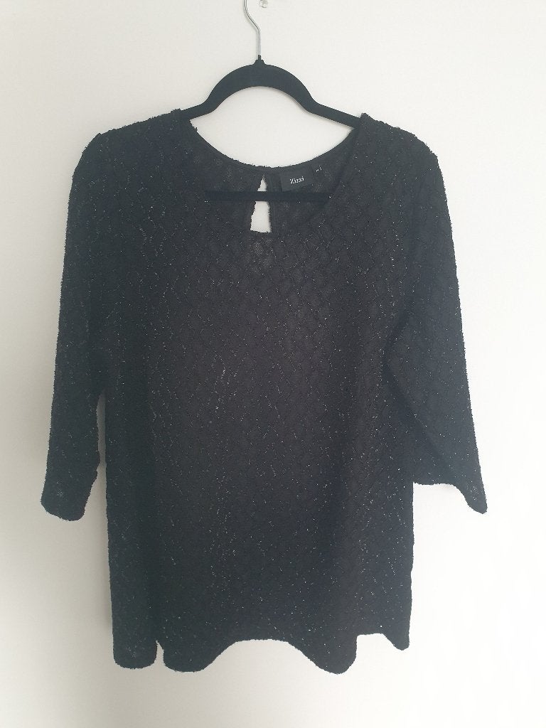 Shirt zwart met kraaltjes merk Zizzi, Zizzi, Zwart, Maat 42/44 (L), Nieuw