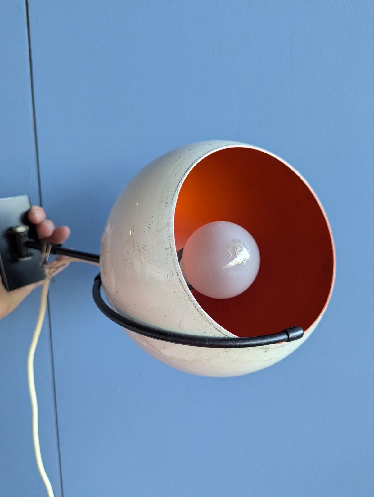 Vintage wand bollamp jaren 60, Ophalen of Verzenden, Metaal, Gebruikt, Met schakelaar