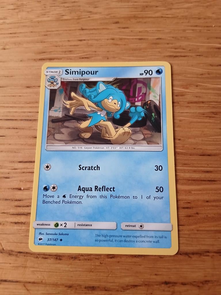 Pokémon kaart Simipour 37/147 Sun & Moon Guardians Rising, Ophalen of Verzenden, Zo goed als nieuw, Losse kaart