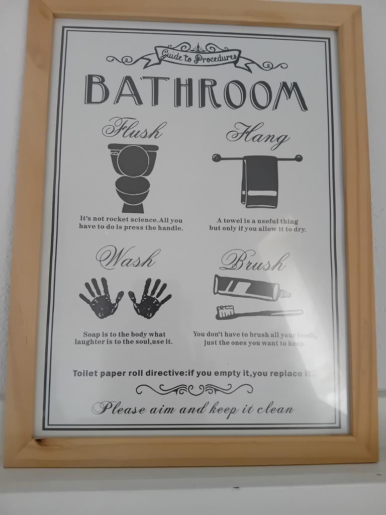 Tekstbord voor in de badkamer, Ophalen