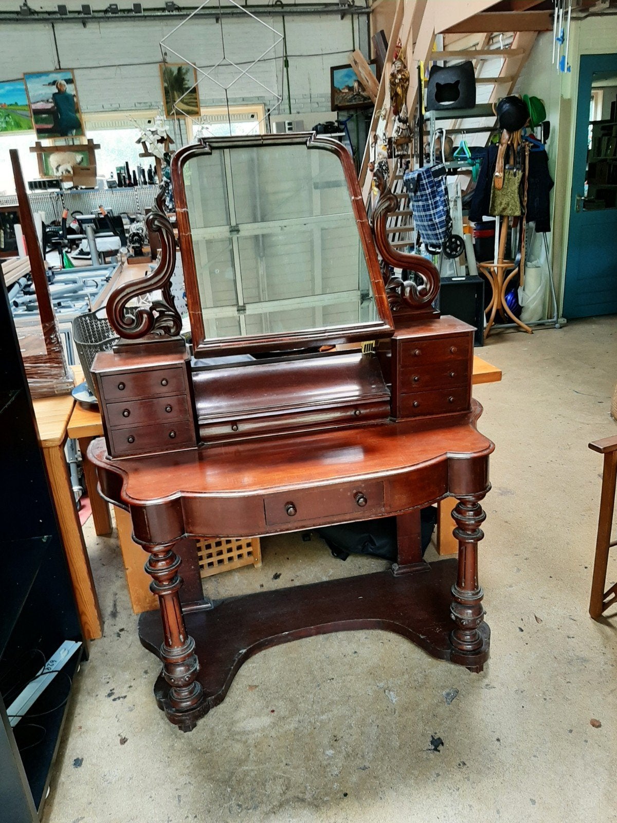 Antieke Victoriaanse Mahoniehouten Kaptafel met Spiegel, Ophalen, Gebruikt, 100 tot 150 cm, Victoriaans