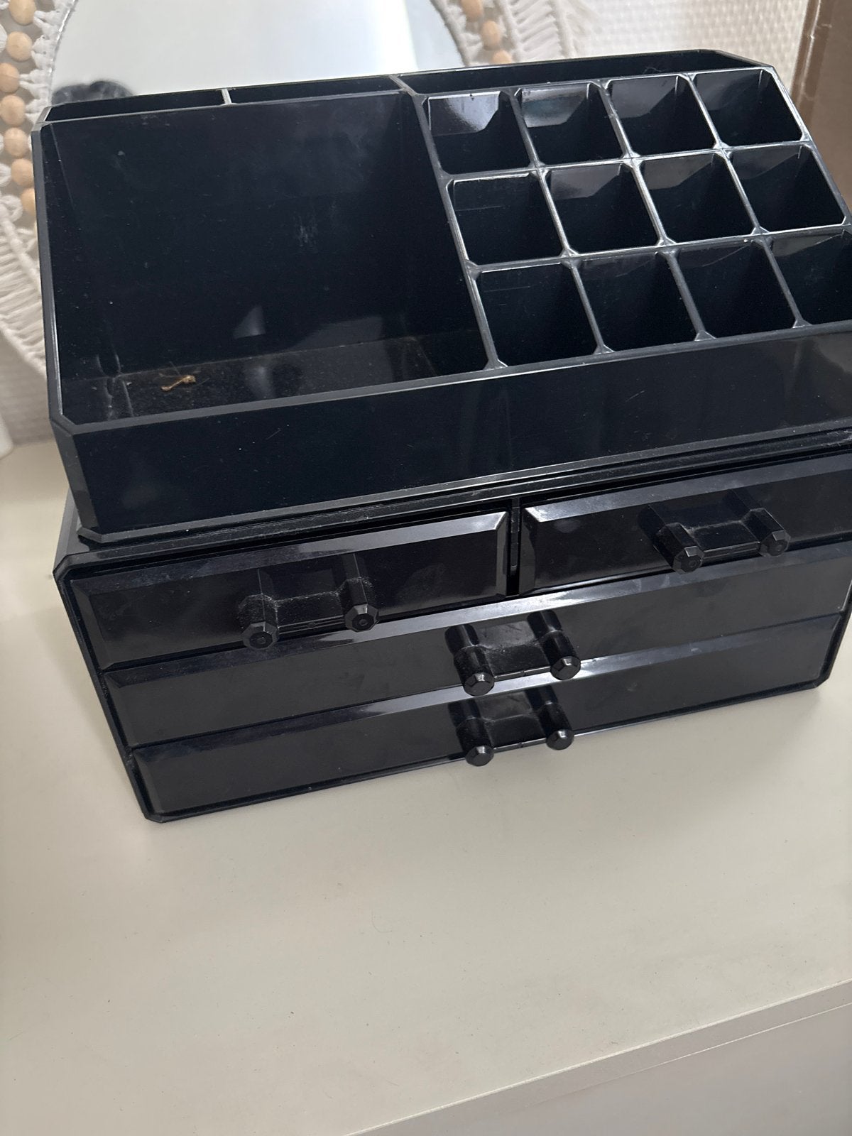 Zwarte make-up organizer met lades en vakjes, Ophalen of Verzenden, Gebruikt, Zwart, Hardcase