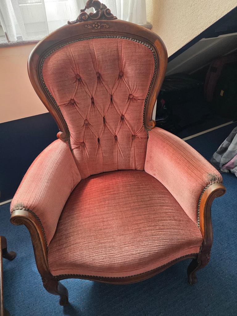 Antieke fauteuil in roze velours, Ophalen of Verzenden