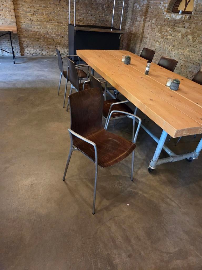Retro " Akaba "design  - horecastoel, Gebruikt, Bruin, Vijf, Zes of meer stoelen, Hout