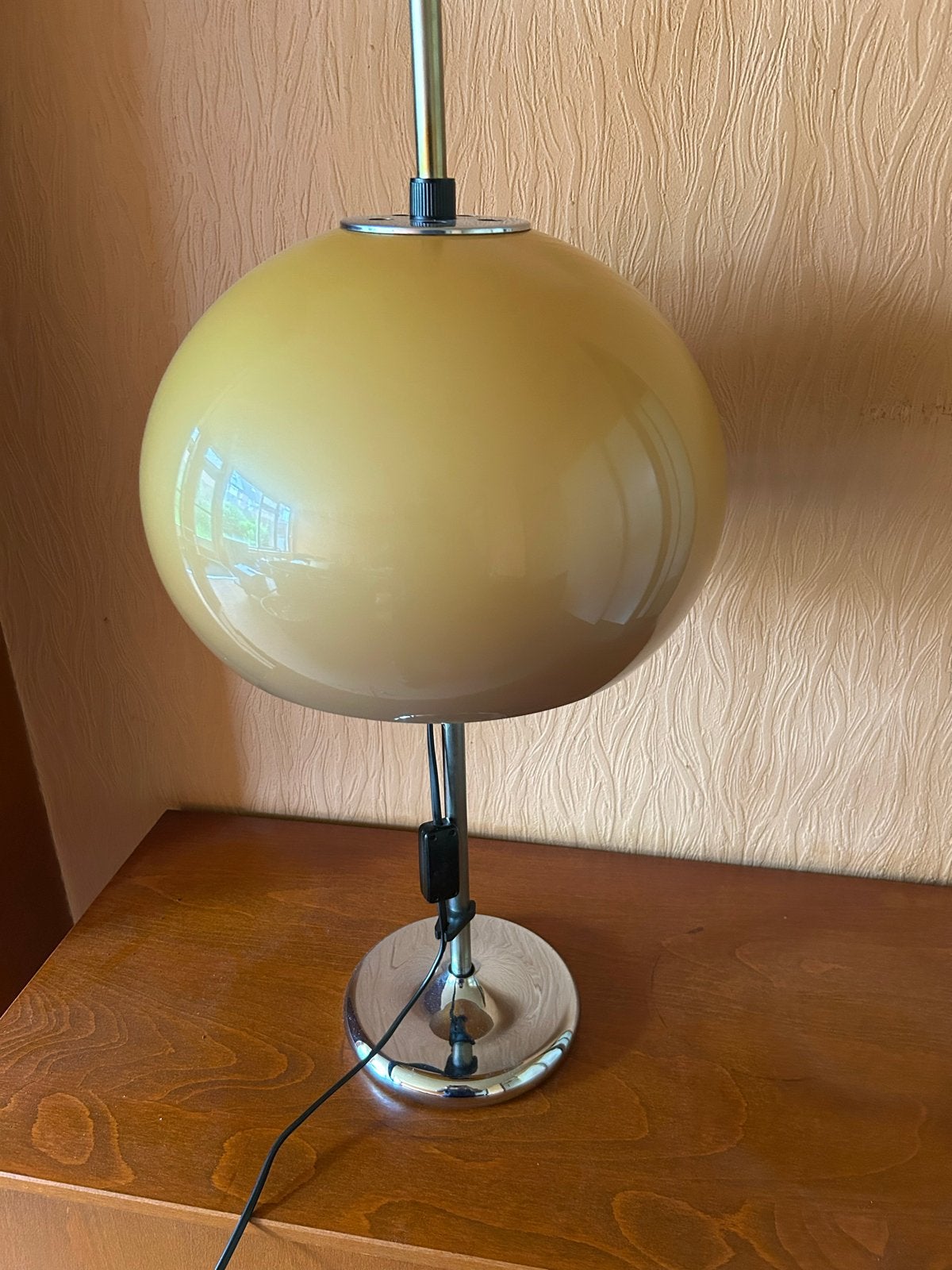 Vintage Tafellamp met Oranje Glazen Bol - Jaren '70 Stijl, Ophalen, Gebruikt, Metaal, 50 tot 75 cm