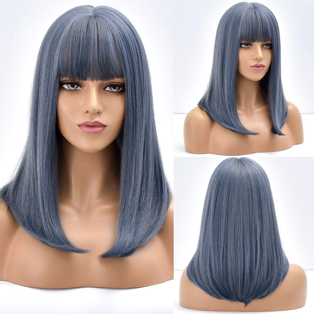 Blauwe Dames Pruik Met Pony Vrouwen Blauw Haarstuk Haar, Verzenden, Nieuw, Pruik of Haarverlenging