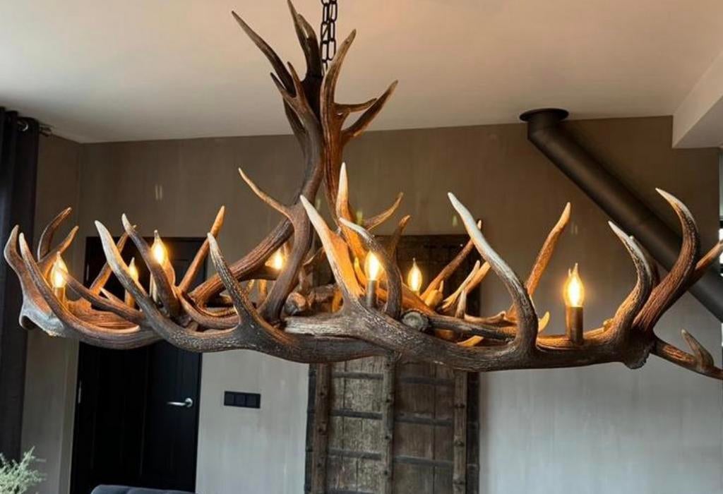 Geweilamp geweilampen geweienlamp hert hertengewei veluwe, Ophalen, Overige materialen, Nieuw, Stoer landelijk mancave restaurant veluws
