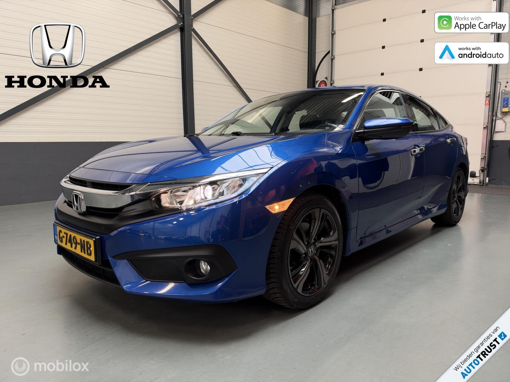 Honda Civic 1.5 i-VTEC Elegance Dealer-auto|Trekh-afneembaar, Auto's, Dealer onderhouden, Stof, 4 cilinders, Blauw