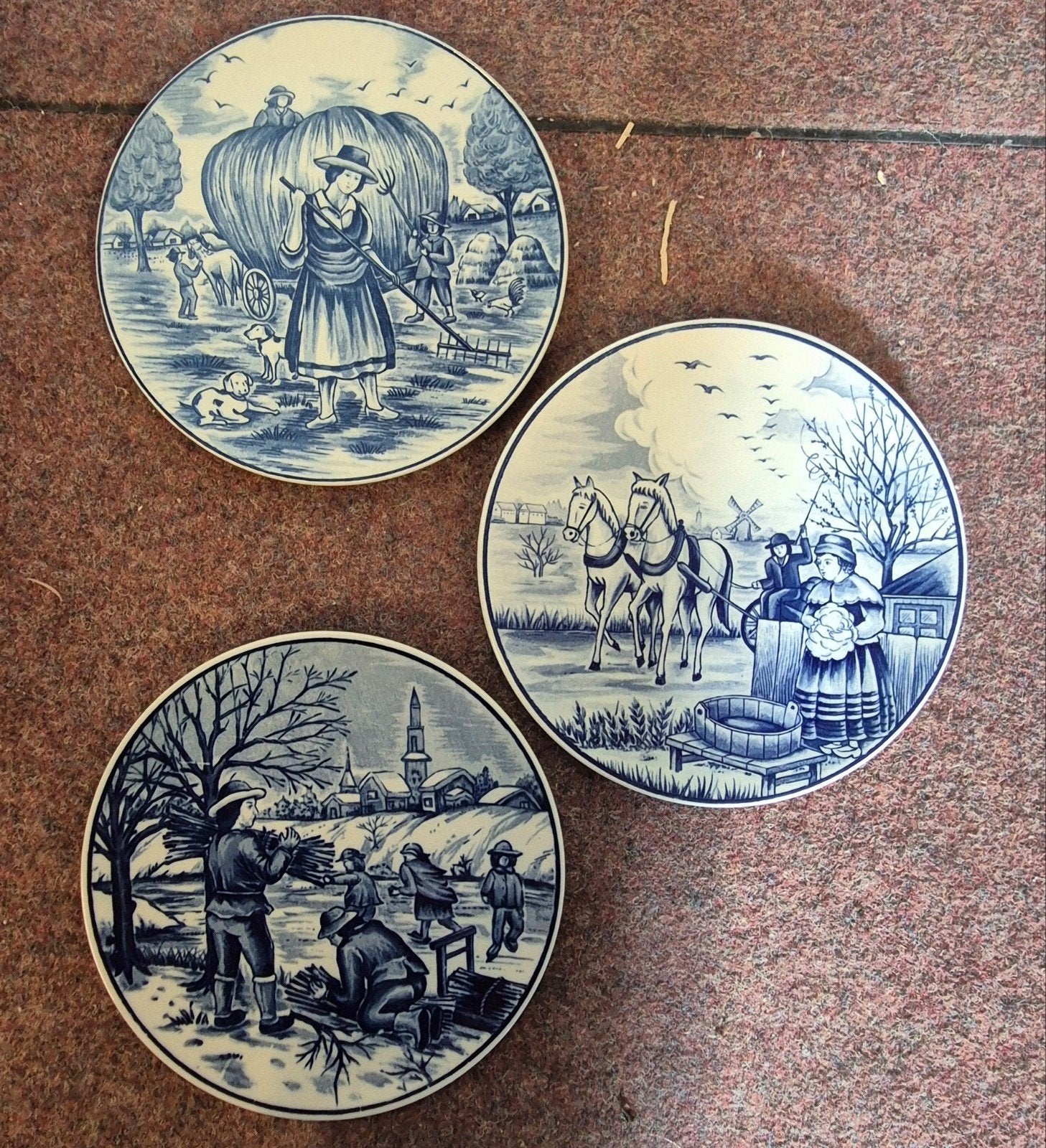 Set van 3 Royal Delfts Blauw Handwerk sierborden, Antiek en Kunst, Ophalen of Verzenden