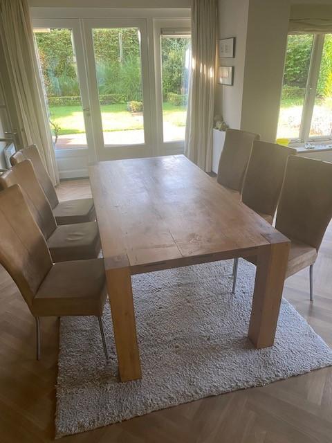 TK: hele mooie eettafel en 6 stoelen, Huis en Inrichting, Tafels | Eettafels, Ophalen, Eikenhout, 200 cm of meer, 50 tot 100 cm