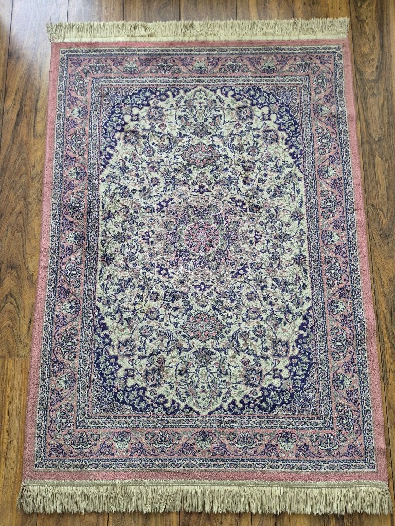 Vintage Handgeknoopt Perzisch Kleed - Oudroze / Blauw, Ophalen, Rechthoekig, 100 tot 150 cm, 100 tot 150 cm